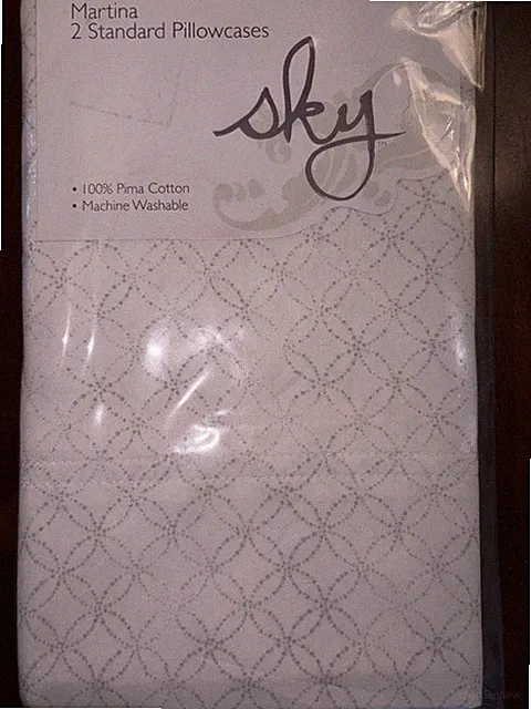 1 Pair Pillowcases Standard 20x28 Sky Martina Pima Cotton White Gray Geometric