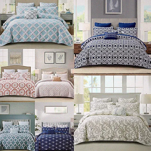 7-Piece Geometric Printed Microfiber Bedspread Set Ultra Soft Lightweight Quilts