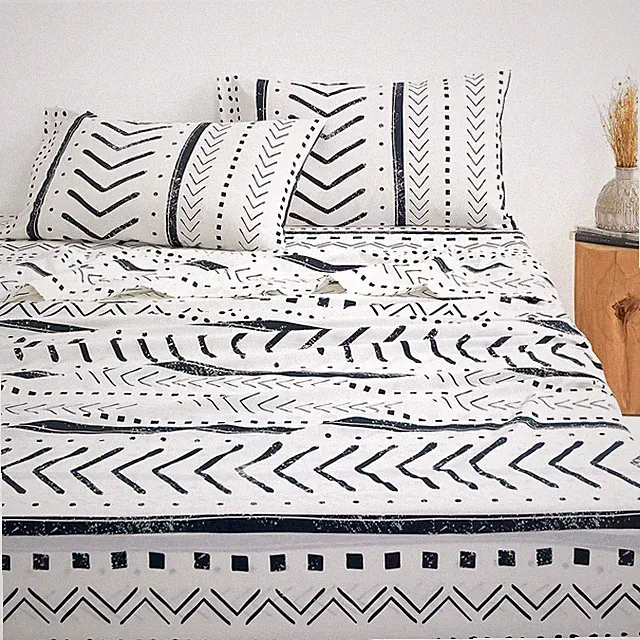 Aztec Bed Sheets, 100% Cotton, 4-Piece Sheet Set, Geometric Western Modern...