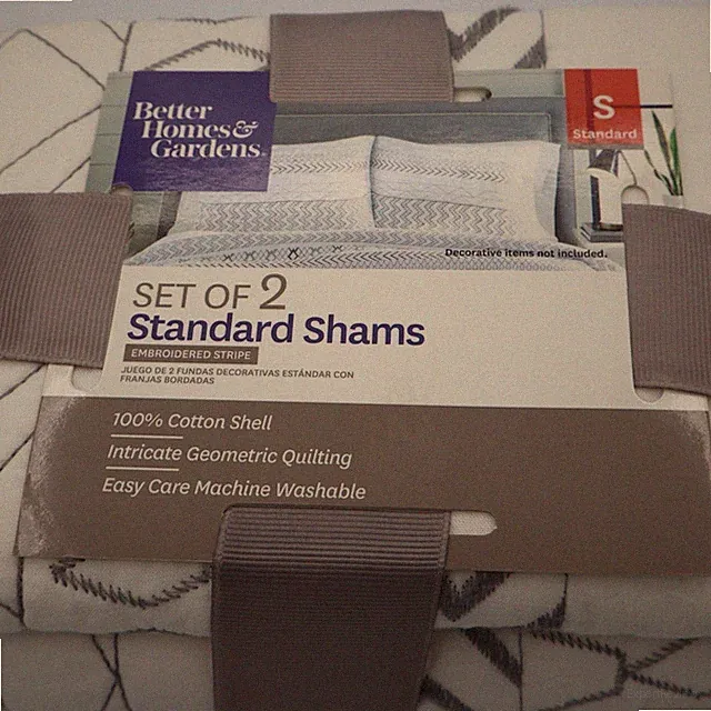 Better Homes Gardens Standard Shams Set of 2 Gray Embroidered Stripe 100% Cotton