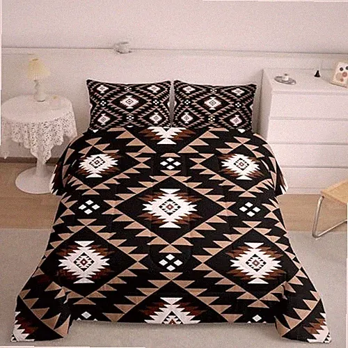 Bohemian Duvet Cover Size Geometric Pattern Bedding Set King Black and Brown