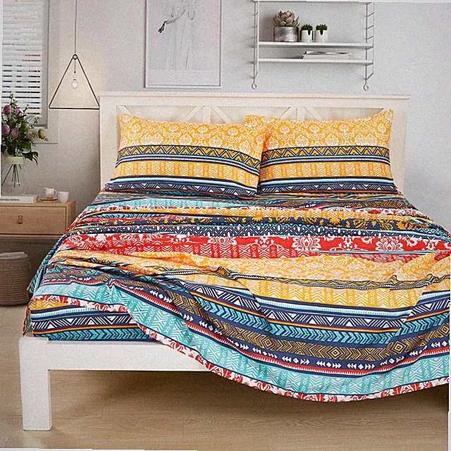 Chezmoi Collection Amara 4-Piece Boho Floral Stripe Printed Microfiber Sheet Set