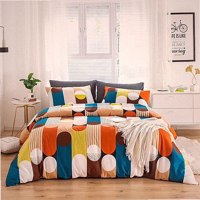 Colorful Geometric Duvet Cover Queen 100% Cotton Polka Dots Duvet Cover 3 Pie...