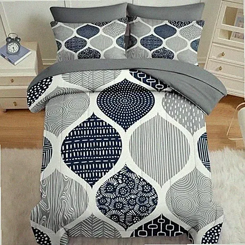 Comforter Set Size, Boho Bohemian Abstract Blue Gray 7 Pcs Full Blue Geometry