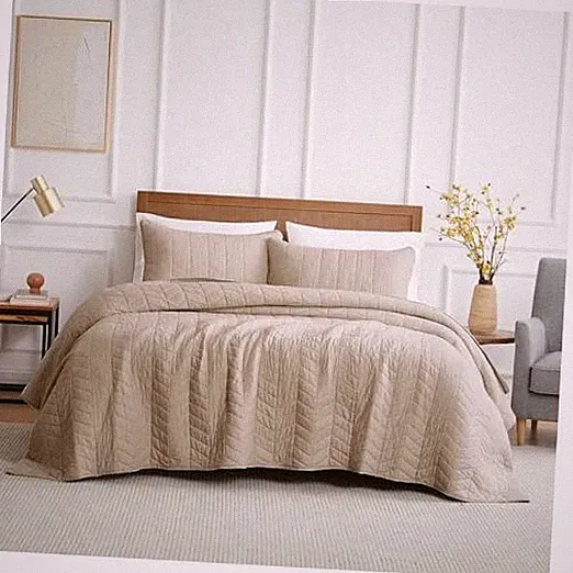 Cotton Quilt Size Bedding Sets with Pillow Shams, Lightweight King Dark Beige