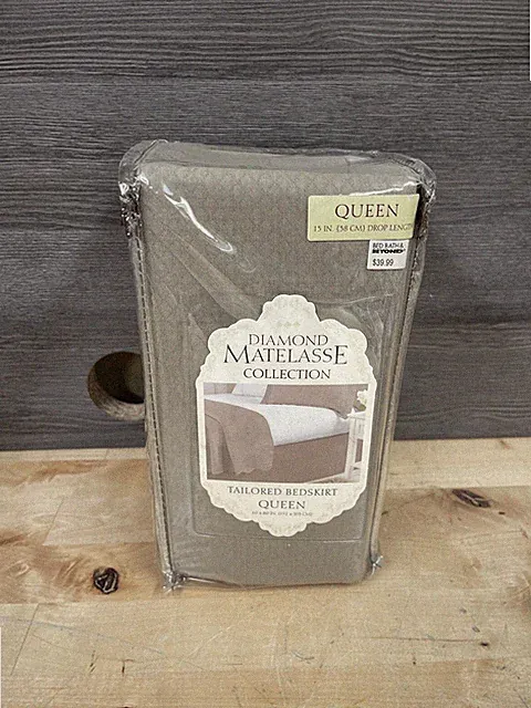 Diamond Matelasse Tailored Bedskirt Queen Taupe Brand New
