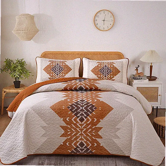 Dintszyayue Boho Quilt Set Full Size 3 Piece Terracotta Aztec Bedspread Coverlet