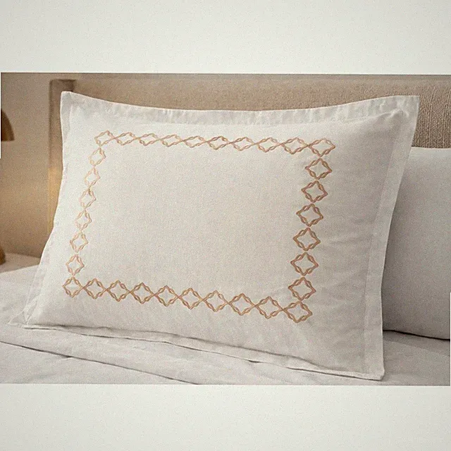 Frette Luxury White Gold Geometric Embroidered Pillowcase Pair Italian Linens