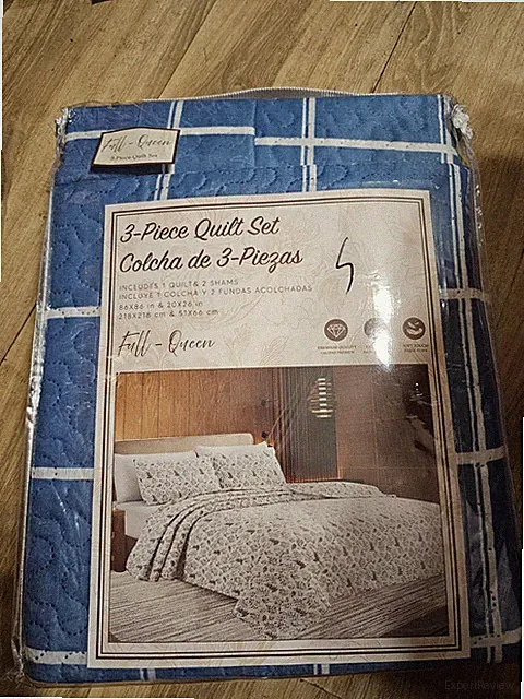 Full/Queen Blue White Geometric 3-Piece Quilt Set with 2 Shams