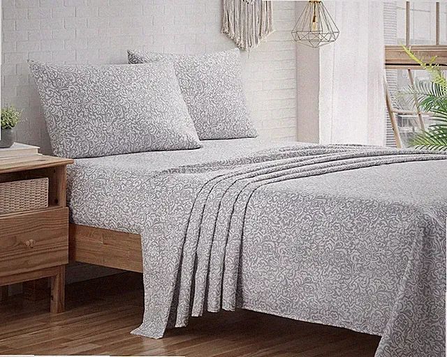 Full Size Sheet Set, 4-Piece Boho Floral Damask Patterned Bedding, Soft & Wrinkl
