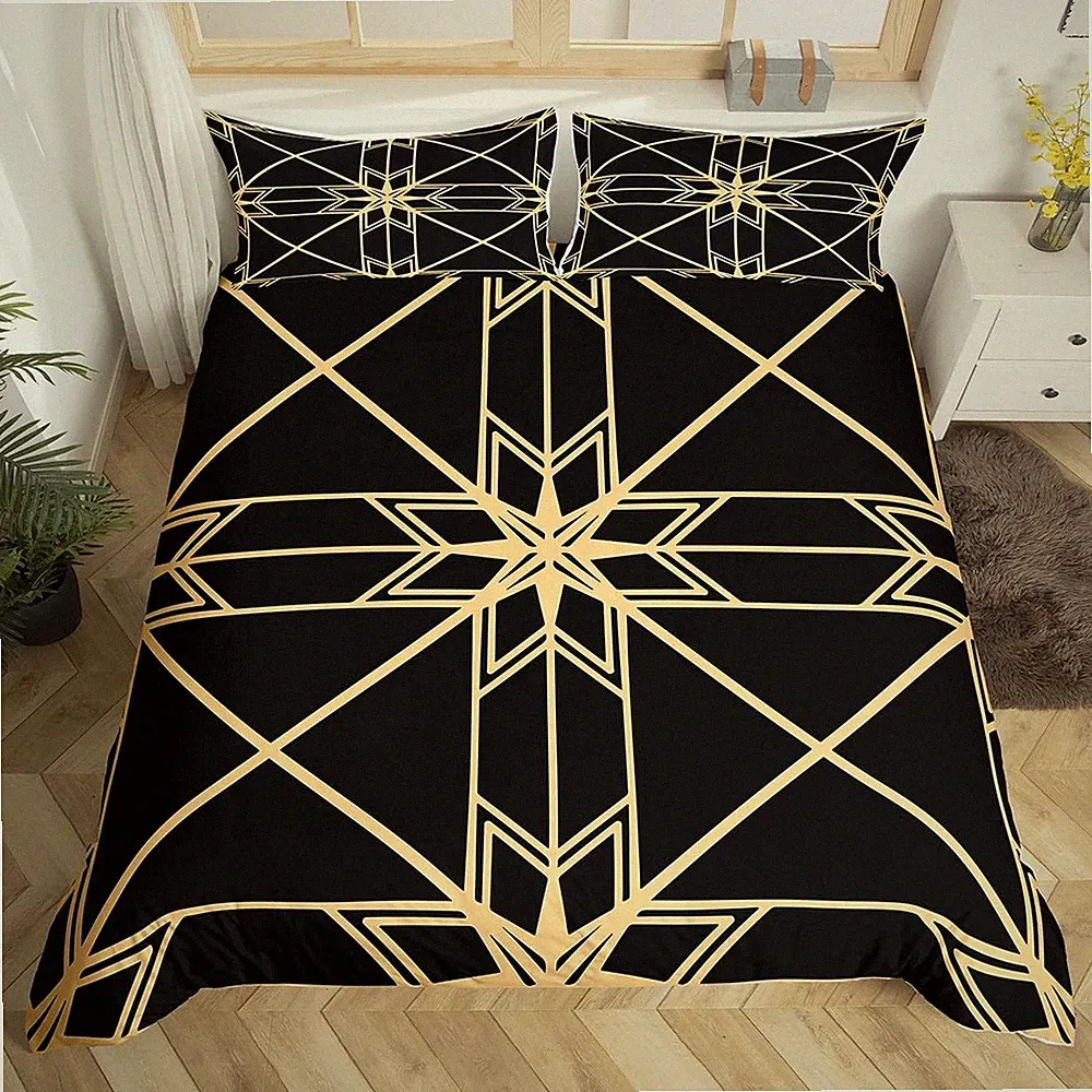 Geometric Bedding Duvet Cover Set Modern Abstract Art Bedding Set Stripes Lin...