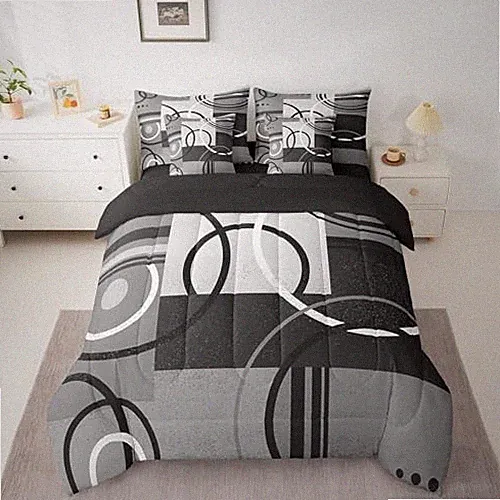 Geometric Bedding Set Size 7 Pieces Barclay Arcs Shapes Queen Grey Black White