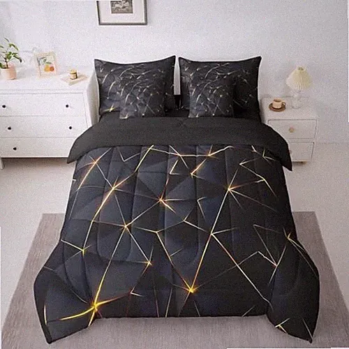 Honeycomb Size Geometric Theme Teens Boys Bed in a Bag,Adults Full Black