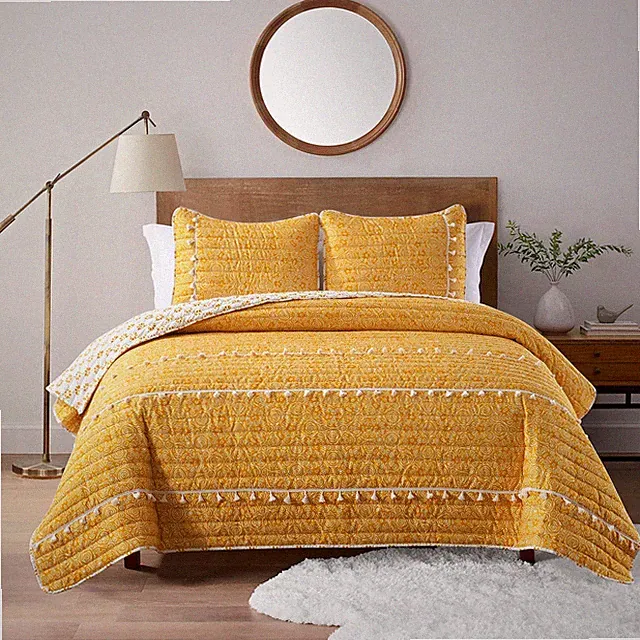 HORIMOTE HOME Boho Style Yellow Queen Quilt Set with Full/Queen