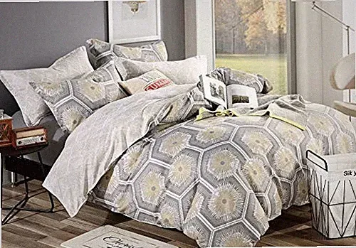 King Size Hexagon Print 3pc Bedding Set: 1 Duvet Cover & 2 Pillow Shams (L2865)