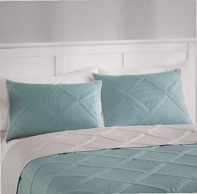 Mainstay Teal Diamond Shams 2 Pack King Quilted Textured Pinsonic 20" x 36" NWOT