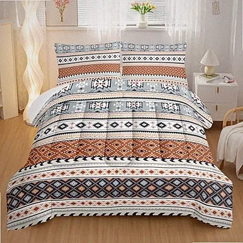 Off White Bohemian Comforter Sets Size,Tribal Geometric Bedding Full Clay Color