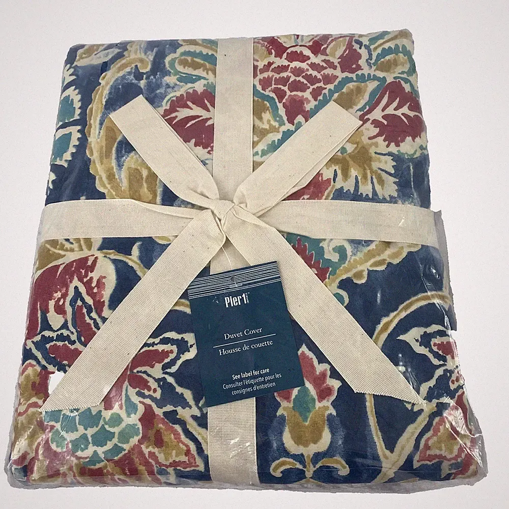 Pier 1 Imports Duvet Cover King 104x94 Blue Multicolor Floral Pattern Bedding