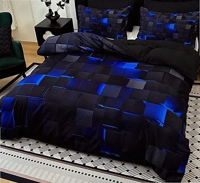 Queen Black Blue Geometric Comforter Set Contemporary with Pillow Shams