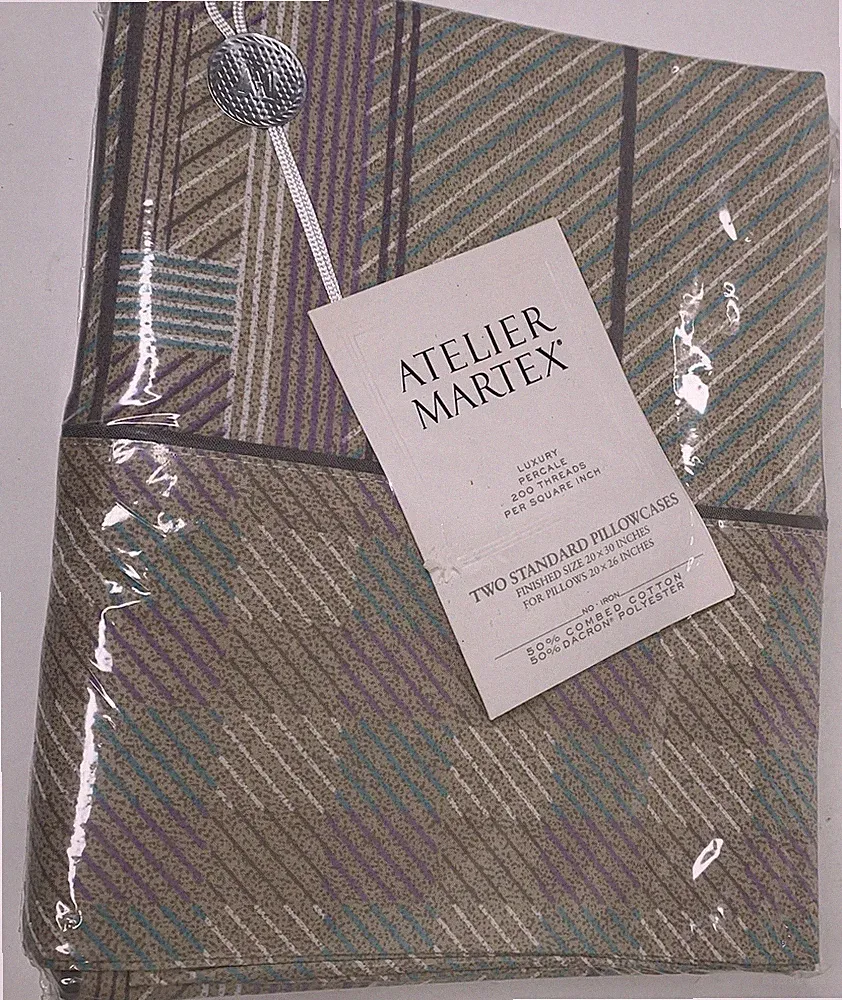 Set of 2 Atelier Martex Luxury Percale Pillowcases Standard Geometric Stripes