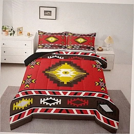 Southwestern Geometric Bedding Set for Women Southwest Native Twin Red Brown