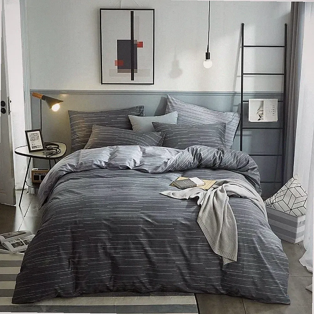 Striped Comforter Set Twin XL Modern Style Grey Geometric Stripes Pattern Comfor
