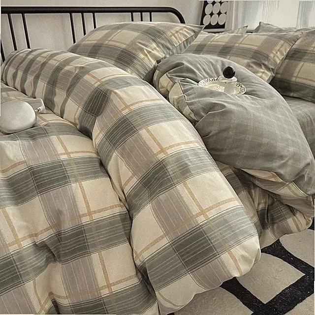 Teen Boys Green Plaid Comforter Set Twin XL with 2 Pillowcases - Funny Bedding