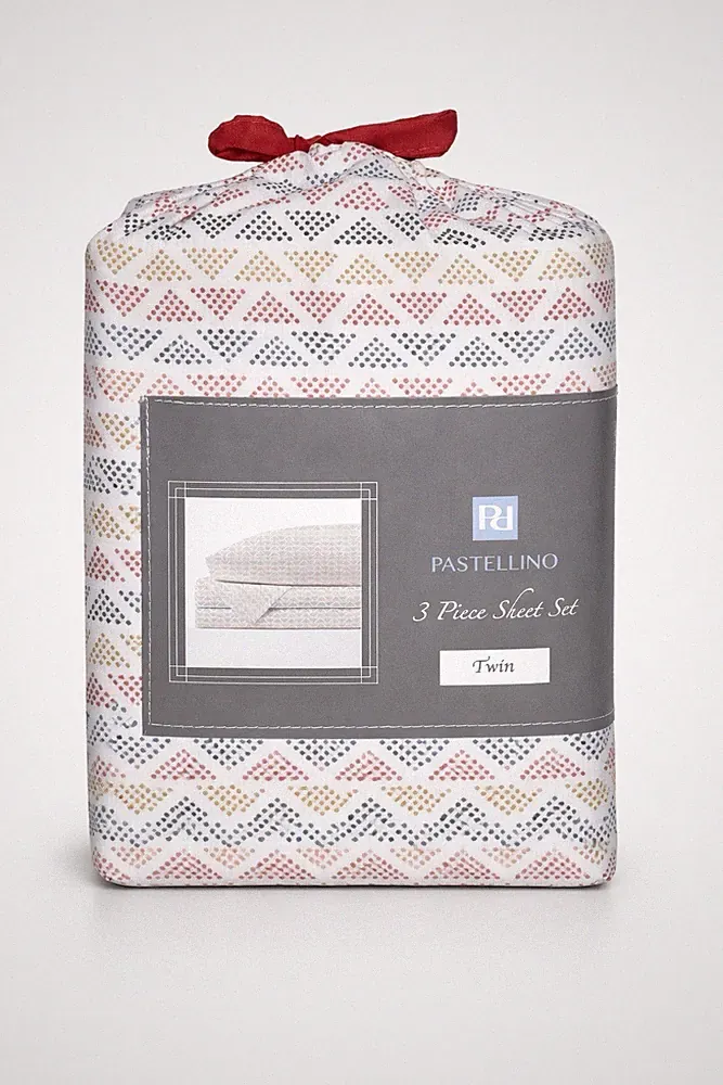 Twin Sheet Set 3pc Geometric Pattern Soft Bedding NEW Pastellino