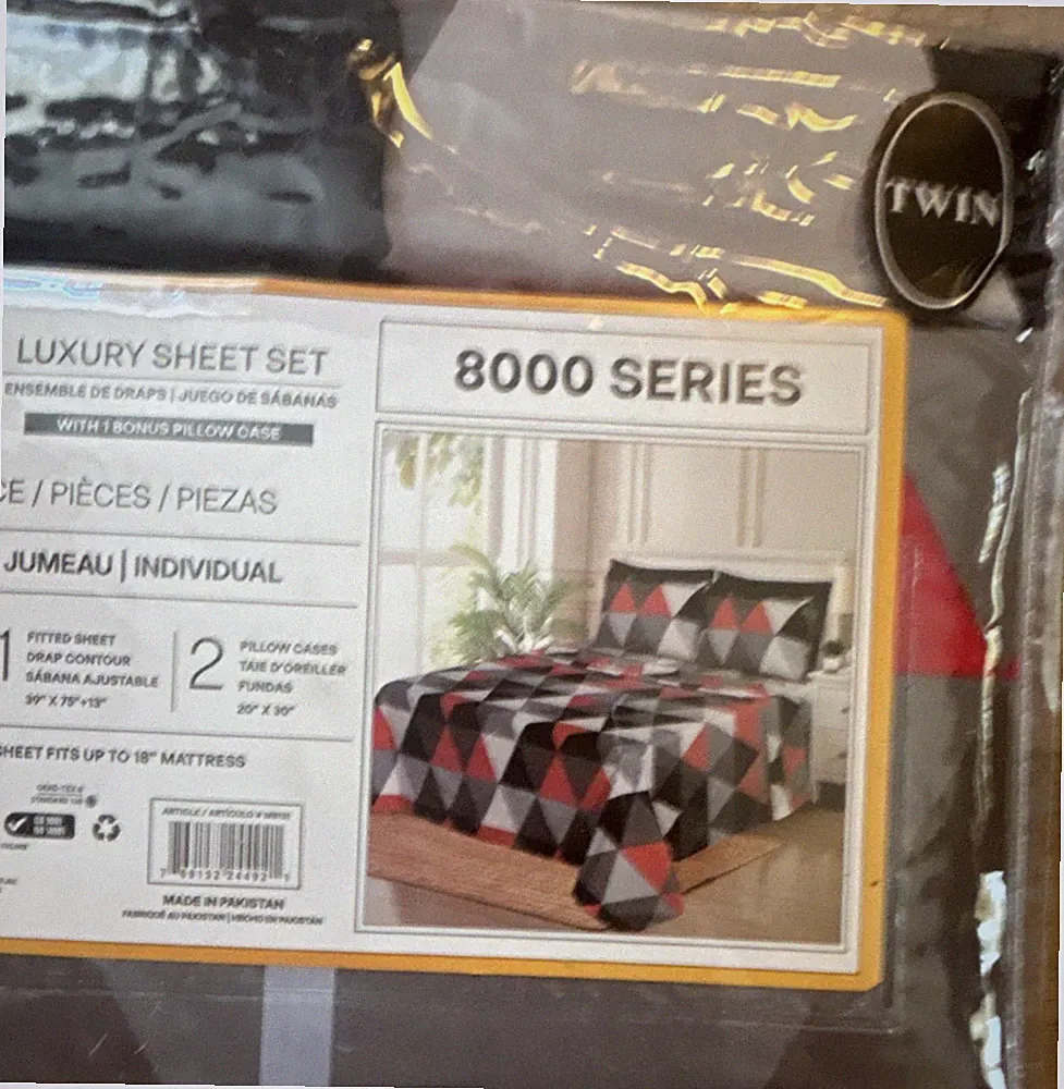 Twin Sheet Set 8000 Series Geometric Black Red Gray White Machine Washable