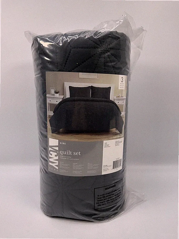 VCNY Home - Quilt Set, Soft Bedding w/Matching Shams Kaleidoscope Grey, King