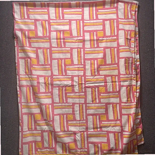 Vintage 72 X 104 Flat Geometric Pink Yellow Sheet Bedding Bed Linens Fabric