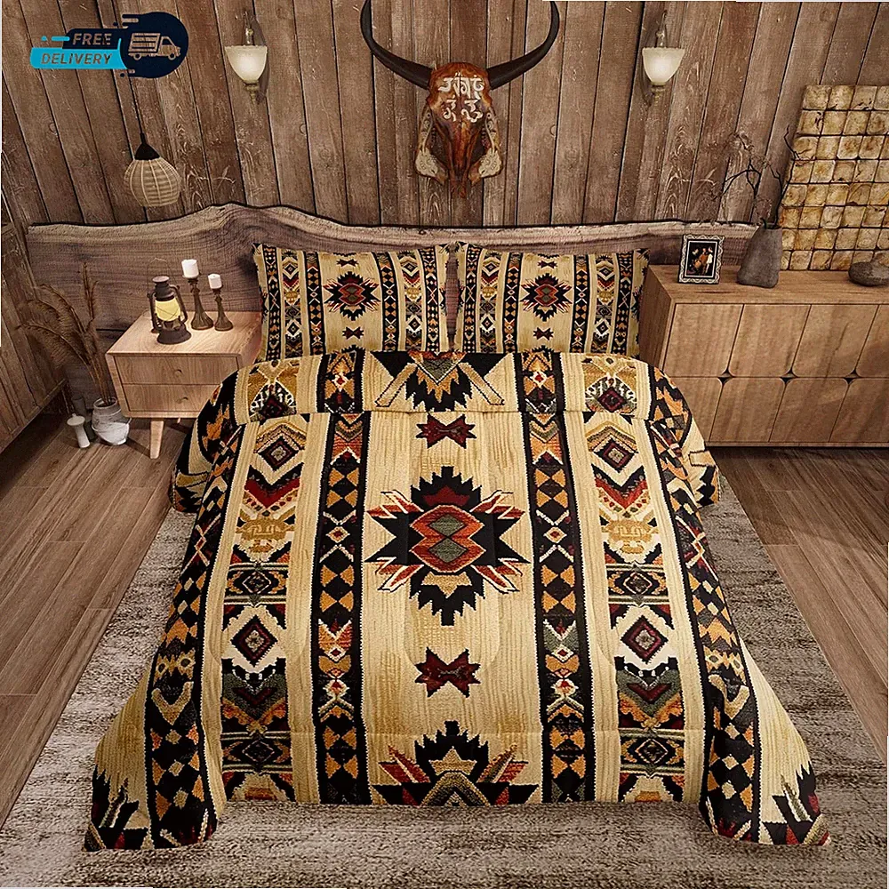 Wood Southwestern Bedding Set Queen Size Geometric Comforter