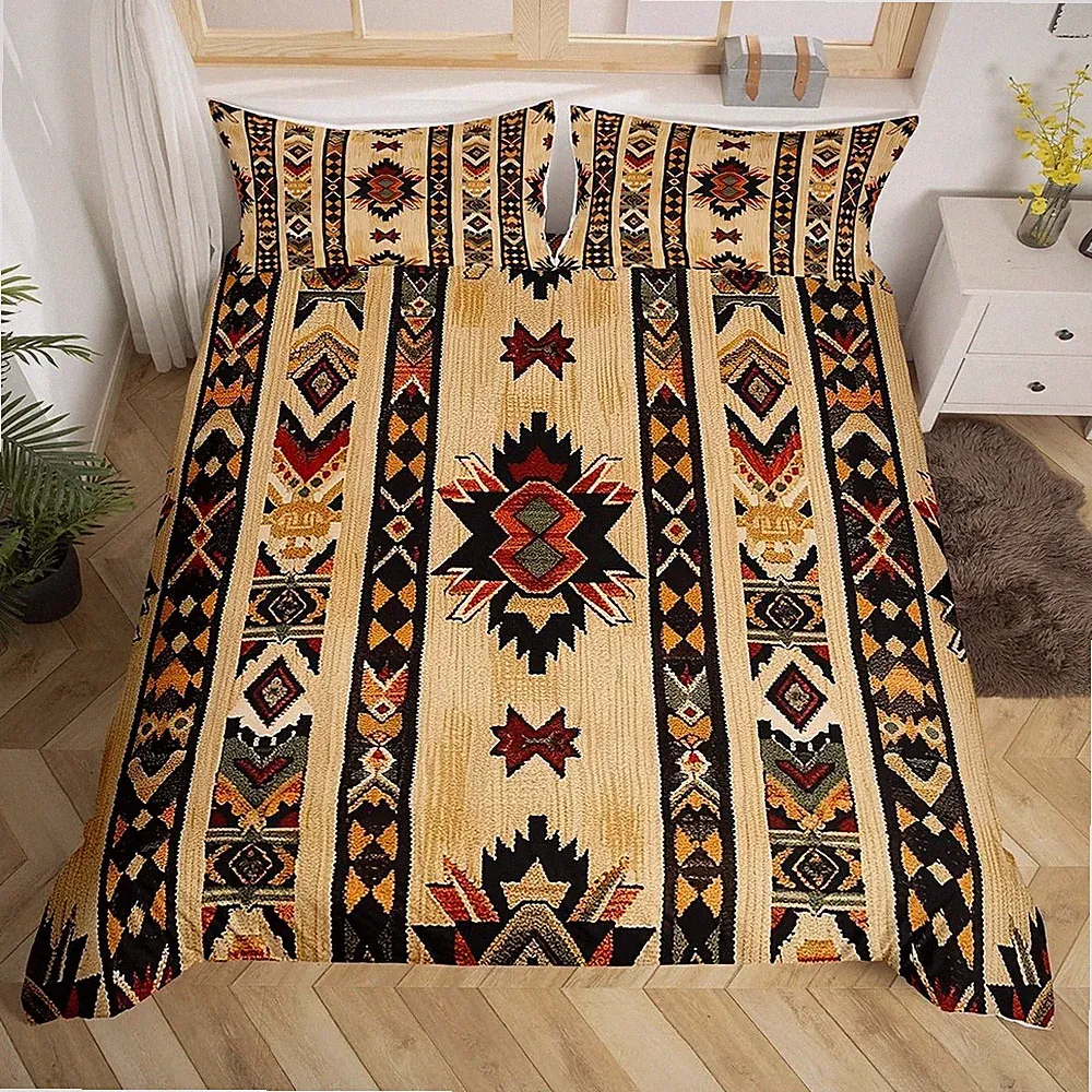 Wood Southwestern Duvet Cover Queen Size Geometric Bedding Set Tribal Native...